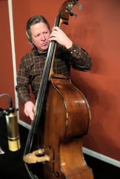 Bassist Mark Sonksen Feb 09 2021 at Frank Lamphere's recording session for his album "Now, THAT'S Amore"