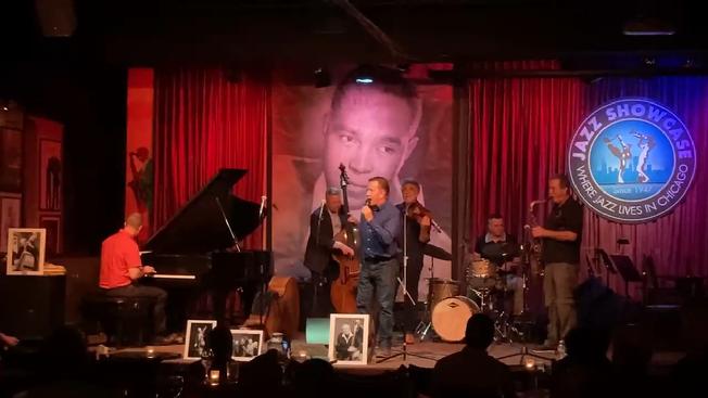 Frank Lamphere on stage at at the Jazz Showcase in Chicago closing out his friend & legendary bassist Nick Schneider's memorial concert 